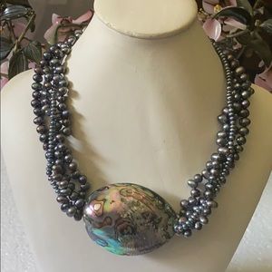 Vintage abalone freshwater pearl chocker